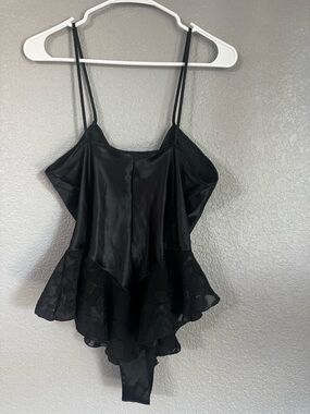 Vintage Feather Bed Intimates black satin lace Camisole Romantic Lingerie- M